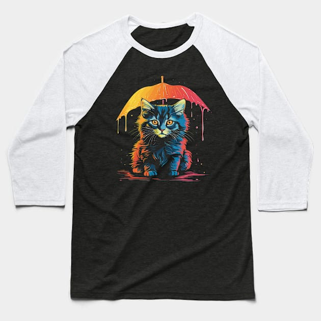 American Bobtail Rainy Day With Umbrella Baseball T-Shirt by JH Mart